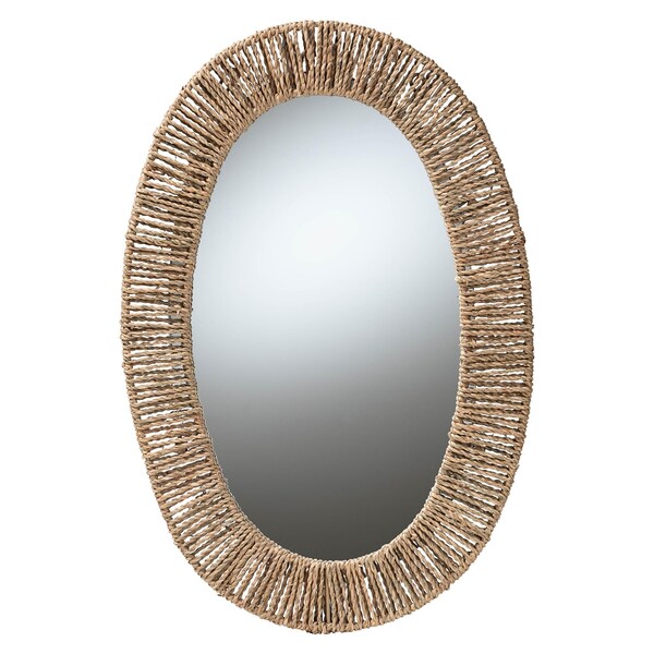 Bali & Pari Elwyn Modern Bohemian Metal and Natural Brown Seagrass Accent Wall Mirror 240-13464-ZORO - main